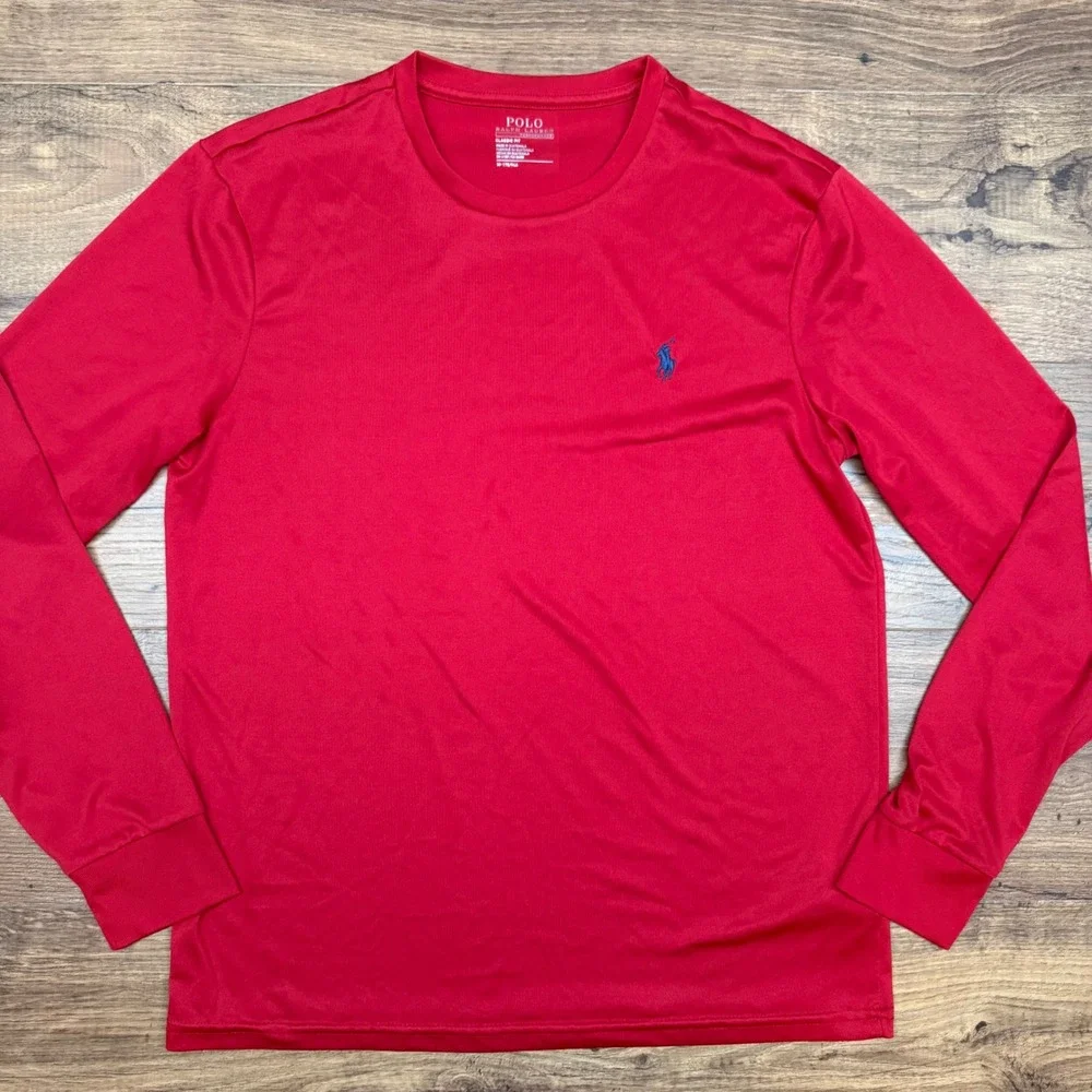 Polo Ralph Lauren Performance Mens Med Red Classic Fit Long Sleeve‎ Shirt Pony